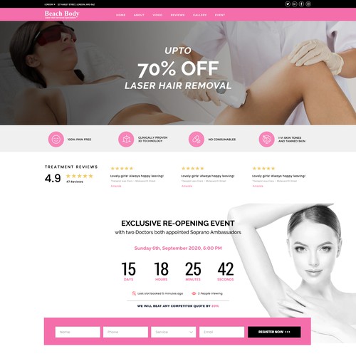 Landing Page design for Laser Hair Removal Company