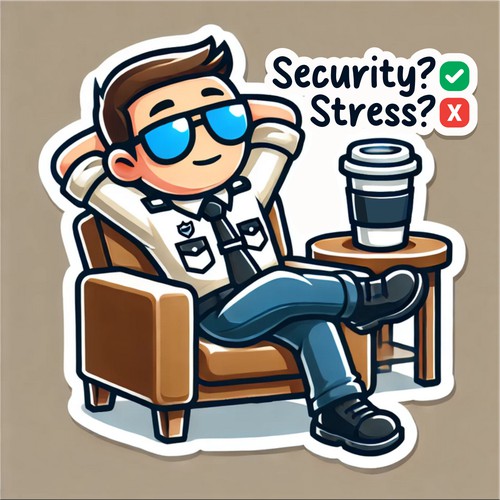 Chill Security Sticker – Stress-Free Guard with Coffee Vibes