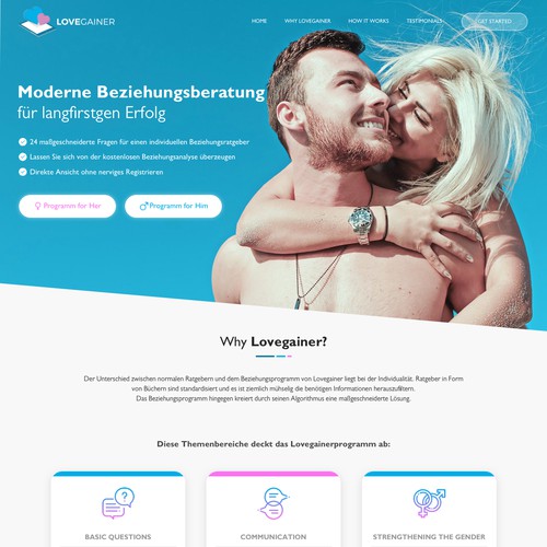 Homepage concept for Lovegainer