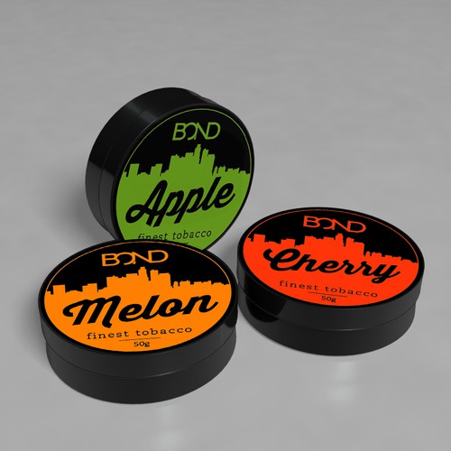 Create a label for a tin for a hookah tobacco product called BOND!