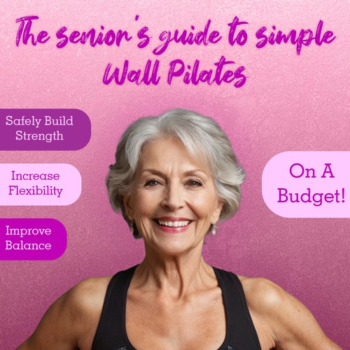 Design concept for an energetic ebook cover, appealing to 60 year old women who want to start Wall Pilates