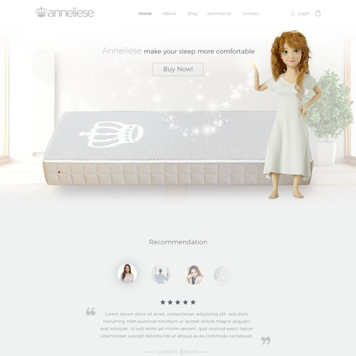 Create a homepage (online shop) for a new mattress called princess Anneliese