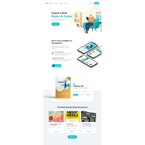 Landing page concept for Book summary mobile app