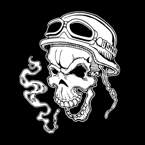 Biker skull smoking.