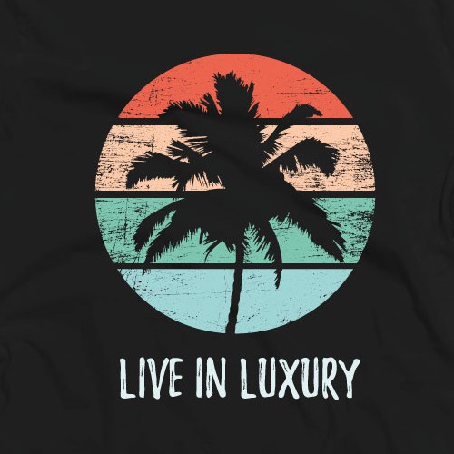 Print design for a vintage style summer t-shirt.