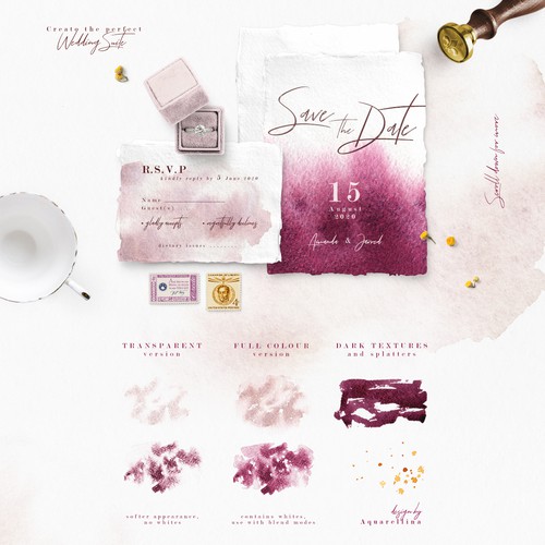 Wedding Invitation and Watercolor Clipart