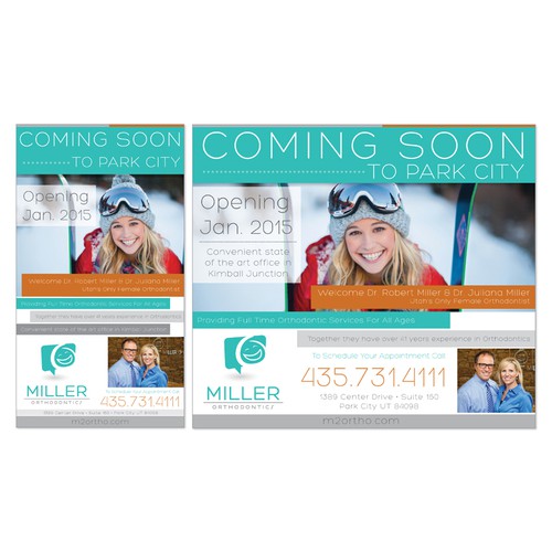 Create a unique print ad anouncing a new orthodontic practice to Park City Utah, ski town USA