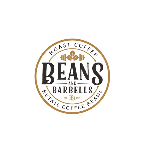 Create an awesome logo for a coffee and fitness brand, Beans and Barbells