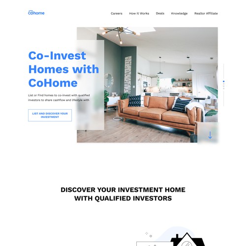 Landing page for Real Estate Co-Investment Marketplace