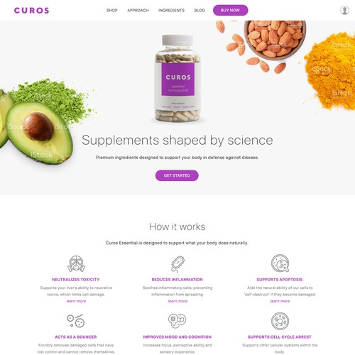 Bright, clean design for a supplements company