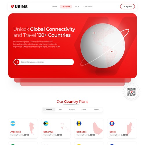 Global eSIM provider USIMS Landing page