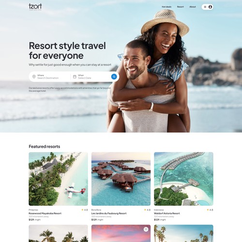 Clean & minimal concept for resort style travel website design