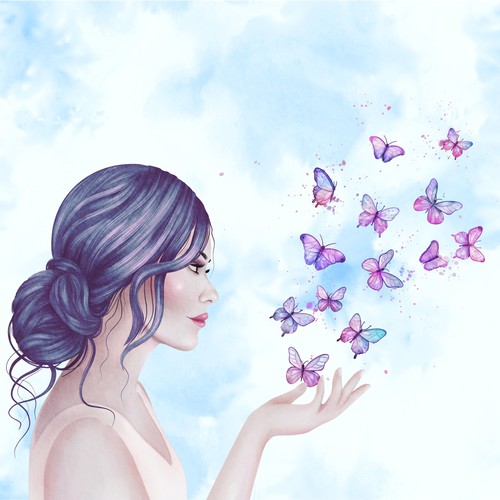 Woman with butterflies illustration 