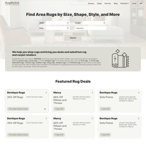 Rugsbysize e-commerse website