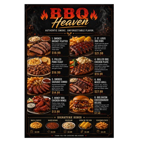 BBQ restaurant menu flyer