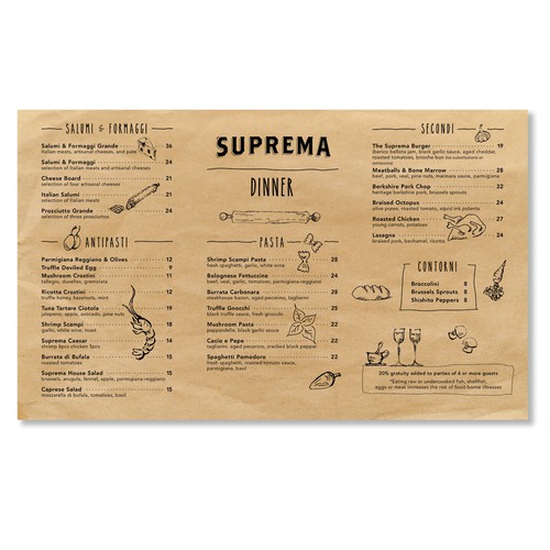 Menu design for a NYC restaurant