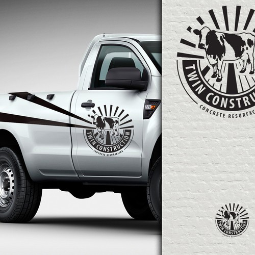 Create a logo that has holstein cow walking on resurfaced concrete