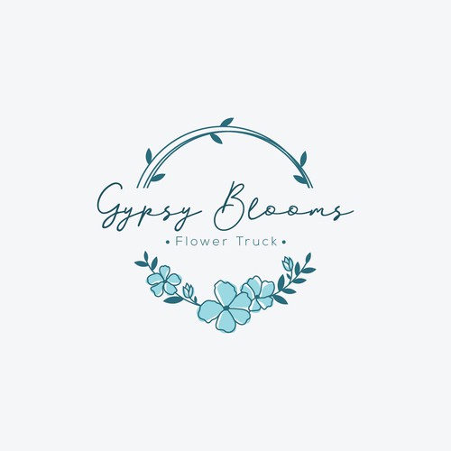 Design a vintage chic logo for mobile flower truck called Gypsy Blooms