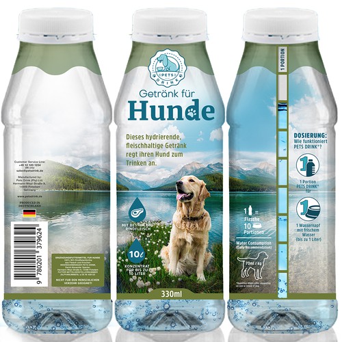 Packaging design for Pets Drink, an innovative product encouraging your pets to drink more water.