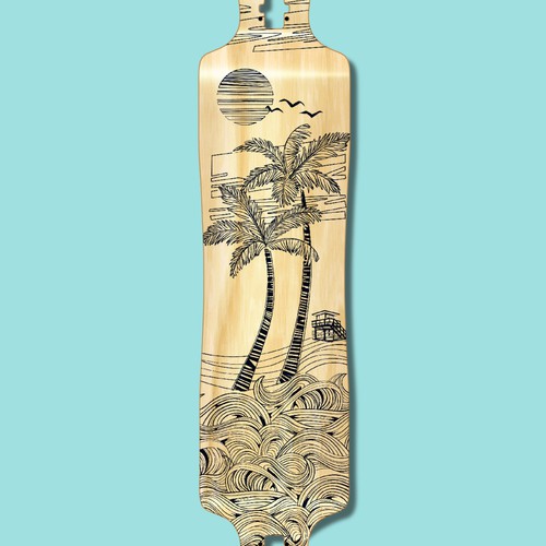 Hand-drawn style Longboard Design with California Vibe