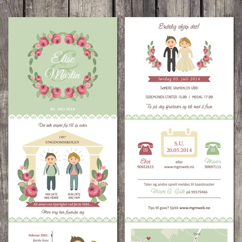 Create a romantic wedding invitation infographic style