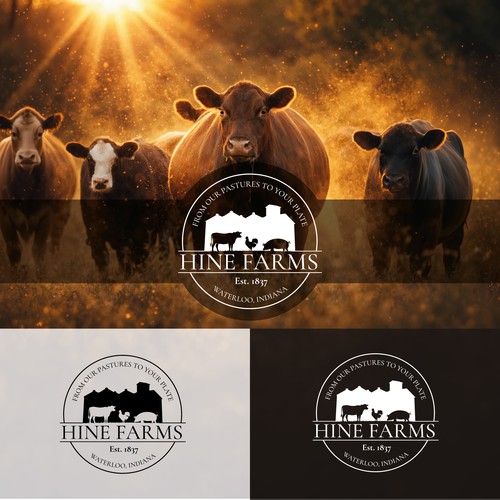 Heritage farm badge — pastoral silhouette seal