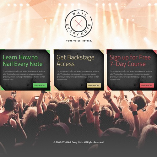 Create a striking, modern homepage for aspiring rockstar vocalists