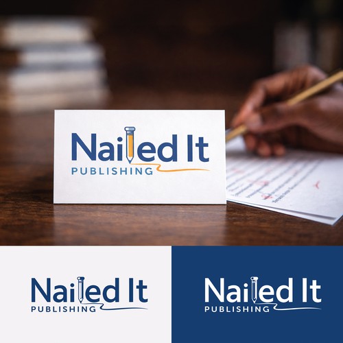 Playful publishing emblem — pencil-as-mark wordmark