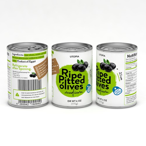 Ripe pitted olives packaging