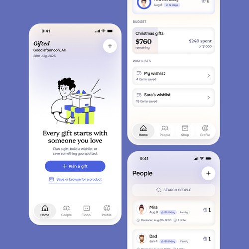 Gift Planning App, Premium Mobile Product Design