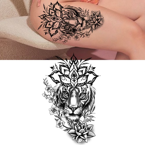 Tiger Mandala Thigh Tattoo