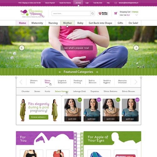 Creative Homepage Design for Online Maternity Ecommerce Store