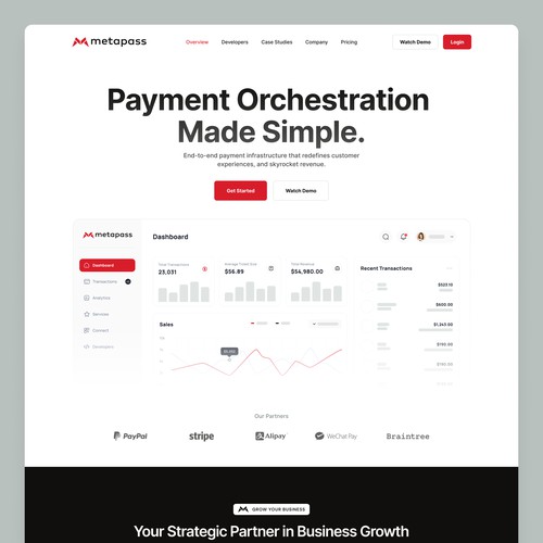 One page web design for Payment Orchestration Platform