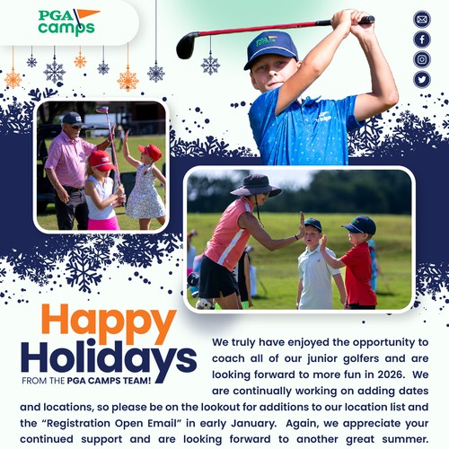 Email Template design for PGA CAMP. (Happy Holidays)