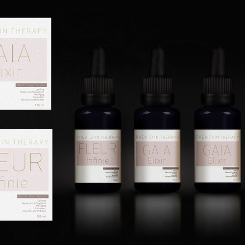 Label design - Rhea Skin Therapy luxury natural and organic skin care products