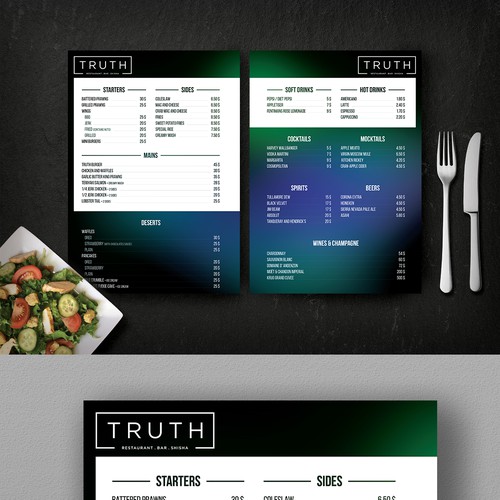 Menu concept for soul food restaurant and bar