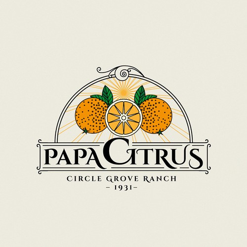 Modern Retro logo. Best Oranges in California. Papa Citrus grown at the Circle Grove Ranch