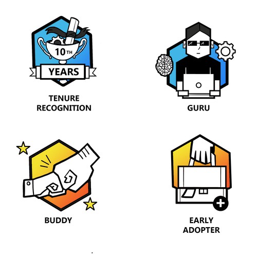 Design digital badges samples for a modern technology company