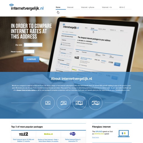 Design a clean, modern website for Internetvergelijk.nl