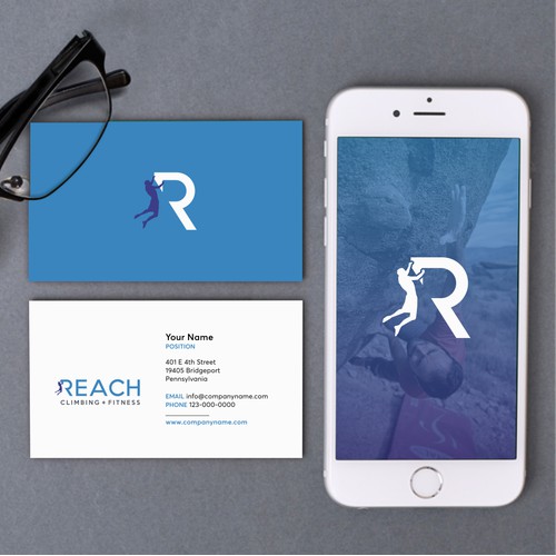 Modern logo design for Reach Climbing + Fitness