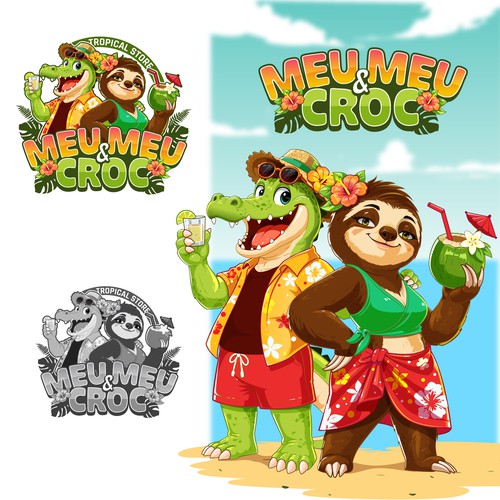 Crocodile & Sloth Cartoon Mascot Logo