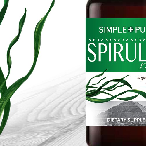 Simple and Pure spirulina tablets label design