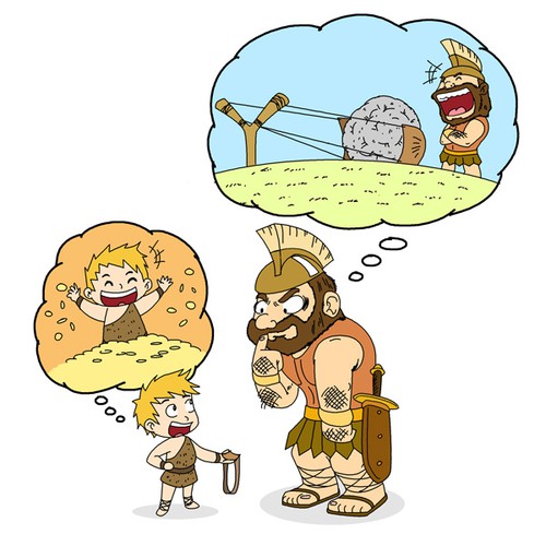 Magazine illustration about David and Goliath