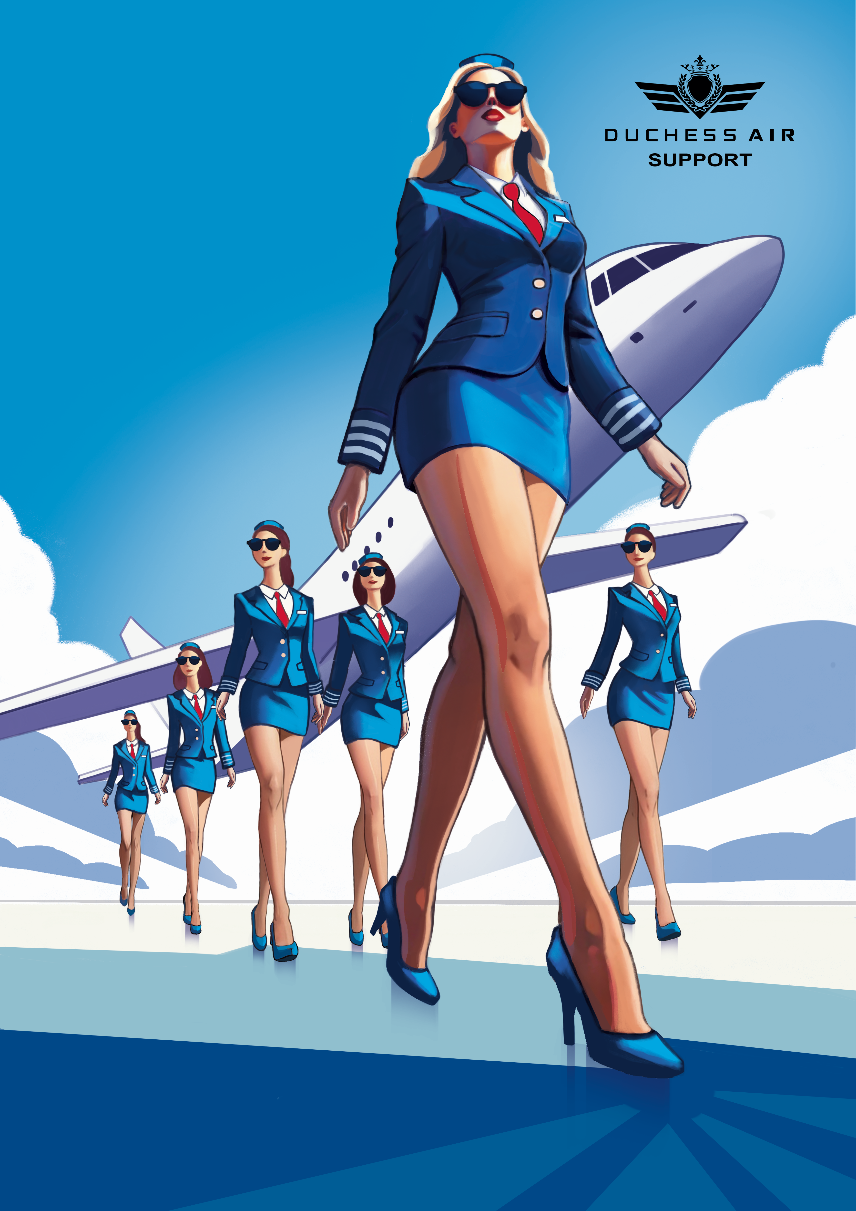 artwork of classic Flight attendants and pilots