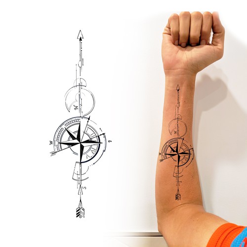 Arrow Compass Clock Tattoo