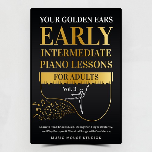 Elegant Piano-Themed Book Cover for Early Intermediate Lessons