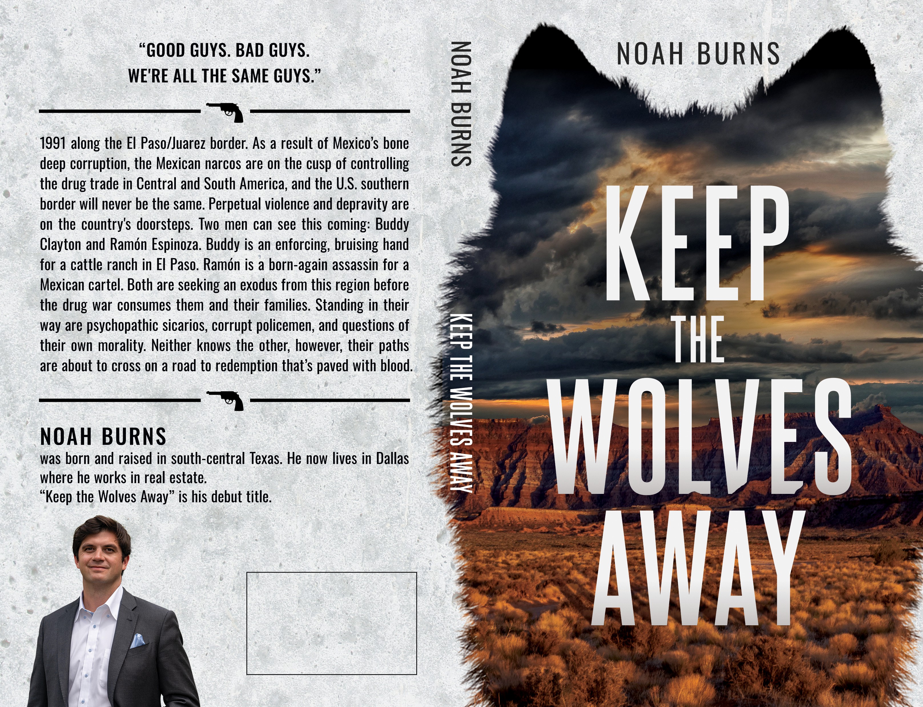 I need a badass book cover for my debut neo-Western novel "KEEP THE WOLVES AWAY"