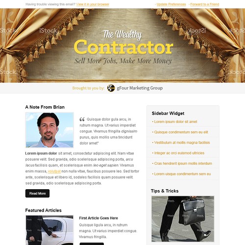 Create a High End Email Template for The Wealthy Contractor ezine