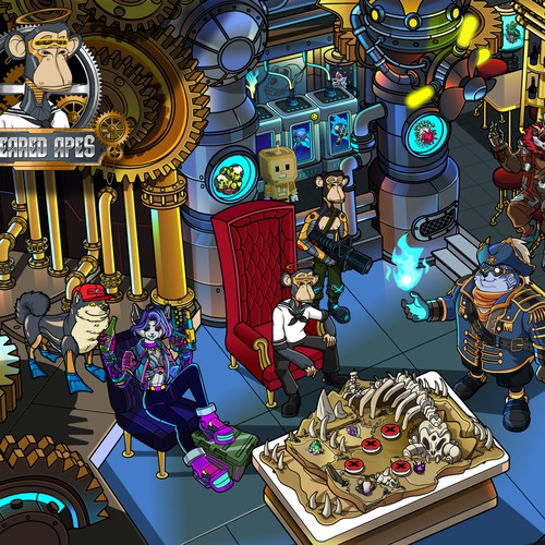  Steampunk Tavern with Robot Apes/Dogs for Gaming Guild
