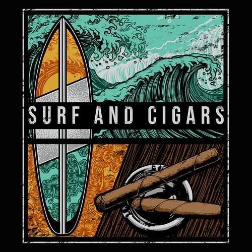 A cool graphic representing surf and cigars